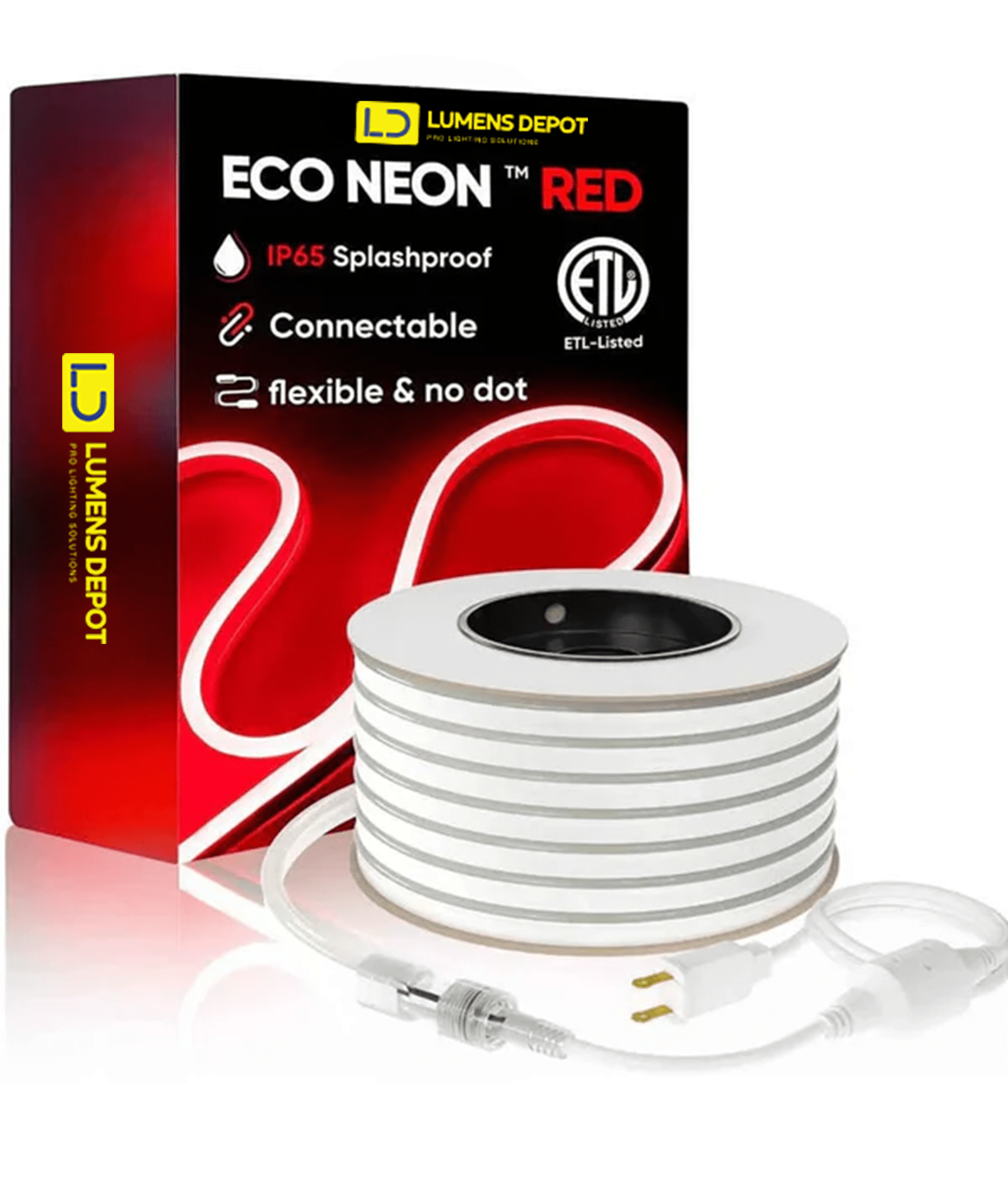 110V-120V Red Neon LED Rope Light - 8mmX16mm,Commercial Grade, IP65, 6 Watts/M -Cuttable, dimmable, could be hardwired ETL Listed- Plug and Play - Hyperdealss