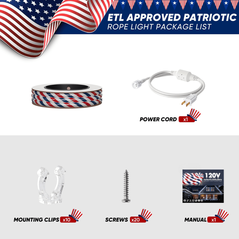 110V Red, White, and Blue Patriotic Rope Light - 11000K LED - Hyperdealss