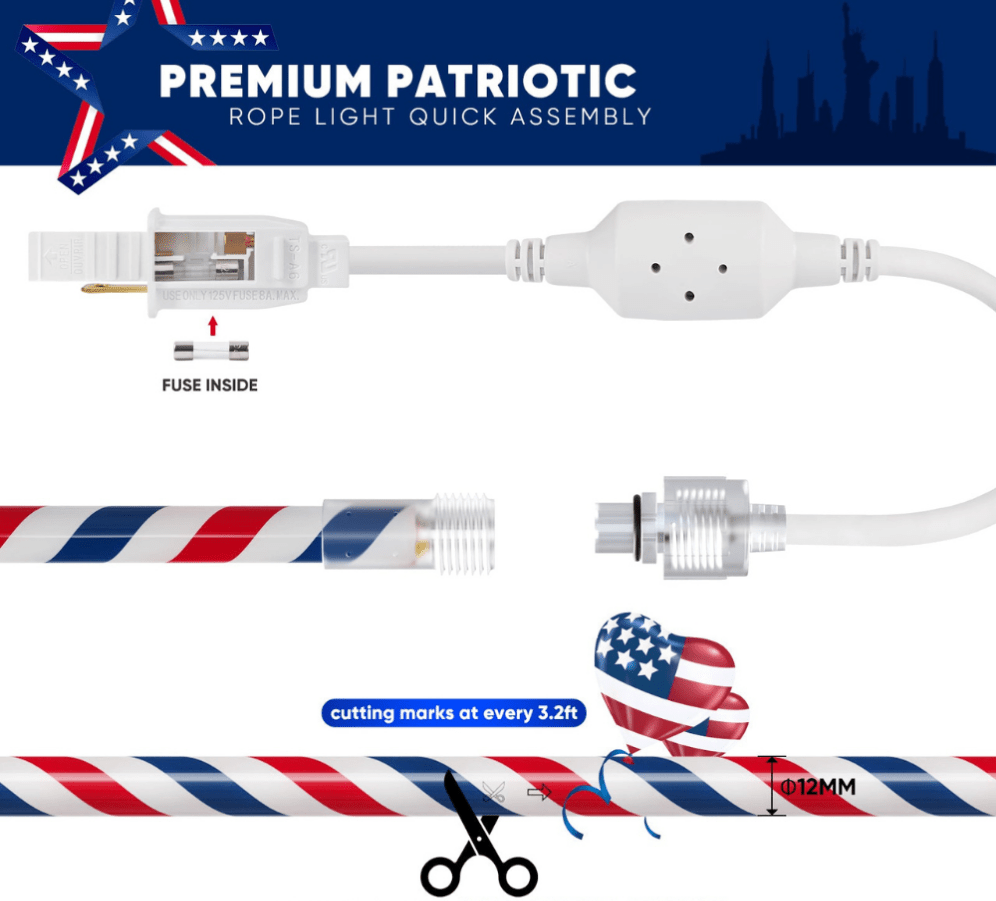 110V Red, White, and Blue Patriotic Rope Light - 11000K LED - Hyperdealss