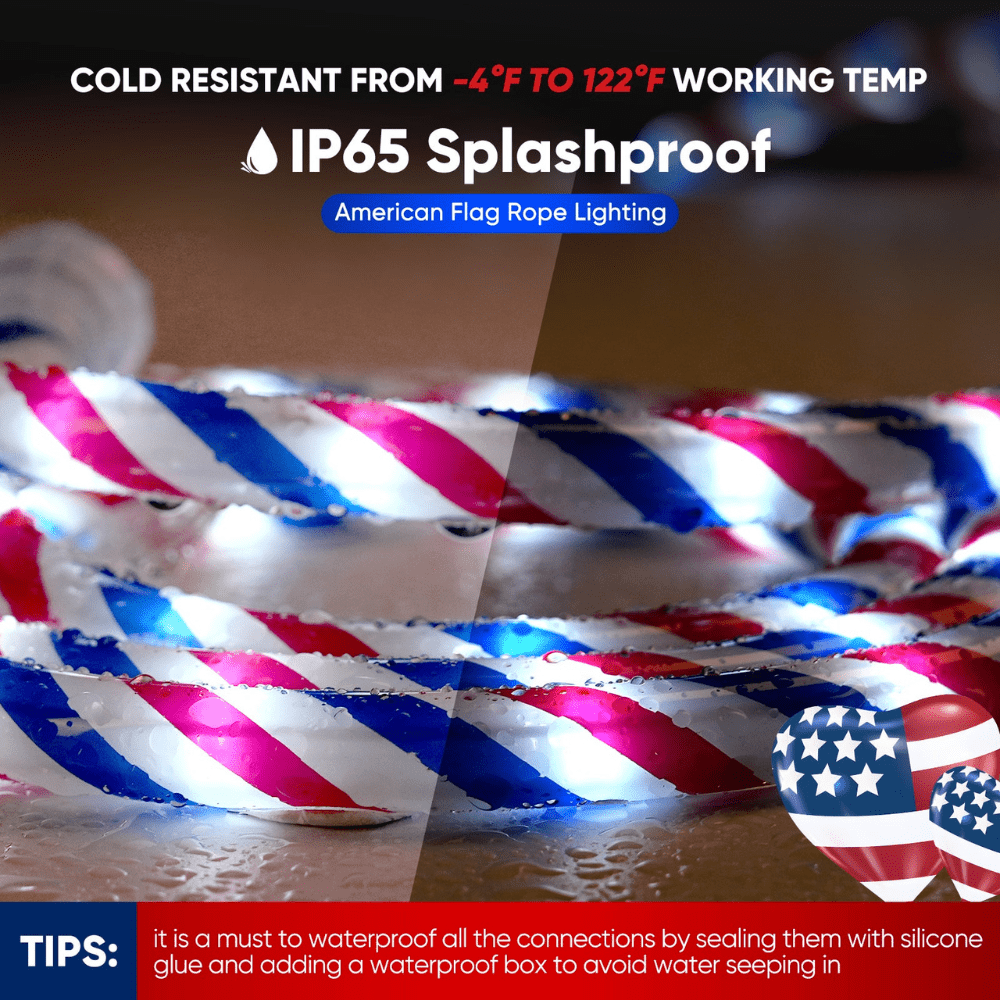 110V Red, White, and Blue Patriotic Rope Light - 11000K LED - Hyperdealss