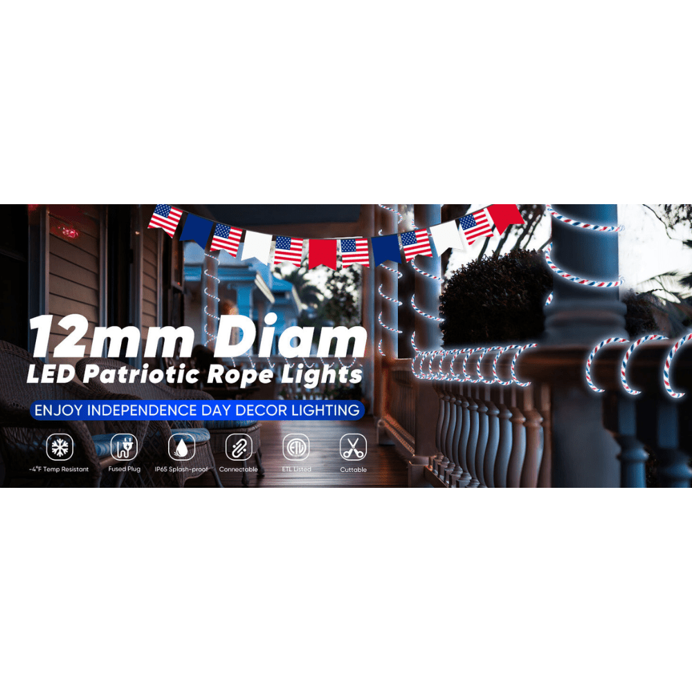 110V Red, White, and Blue Patriotic Rope Light - 11000K LED - Hyperdealss