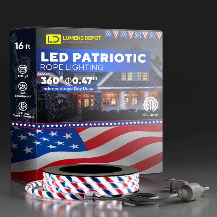 110V Red, White, and Blue Patriotic Rope Light - 11000K LED - Hyperdealss