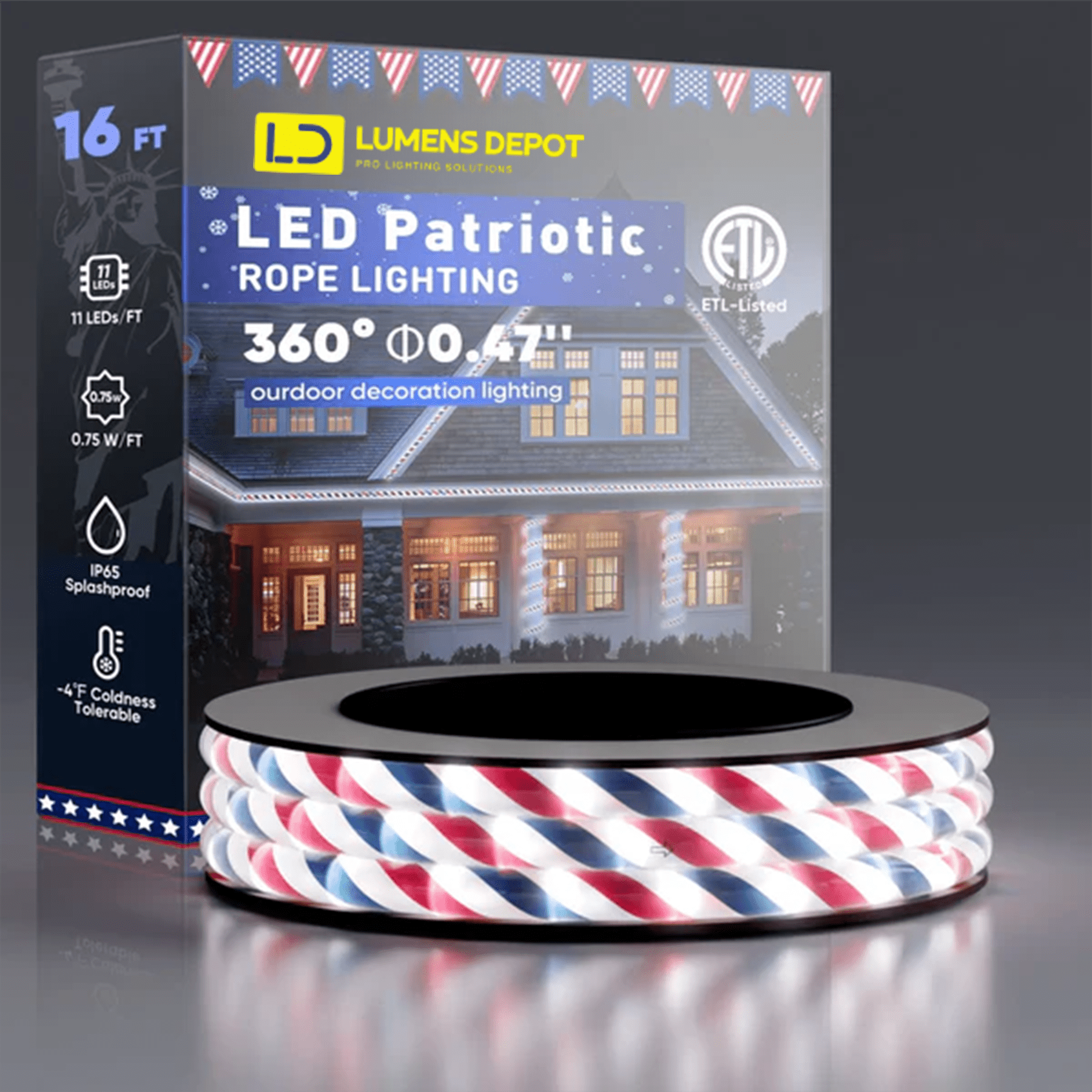 110V Red, White, and Blue Patriotic Rope Light - 11000K LED - Hyperdealss