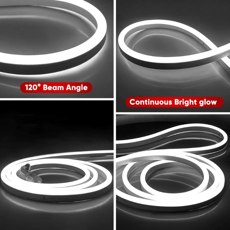 110-120V Cool White LED Neon Rope Light -6300K-8mm x 16mm-6.5W/Meter and 226LM/W -Dimmable, Flexible, IP65 Waterproof, Cuttable for Home & Commercial Use - Hyperdealss