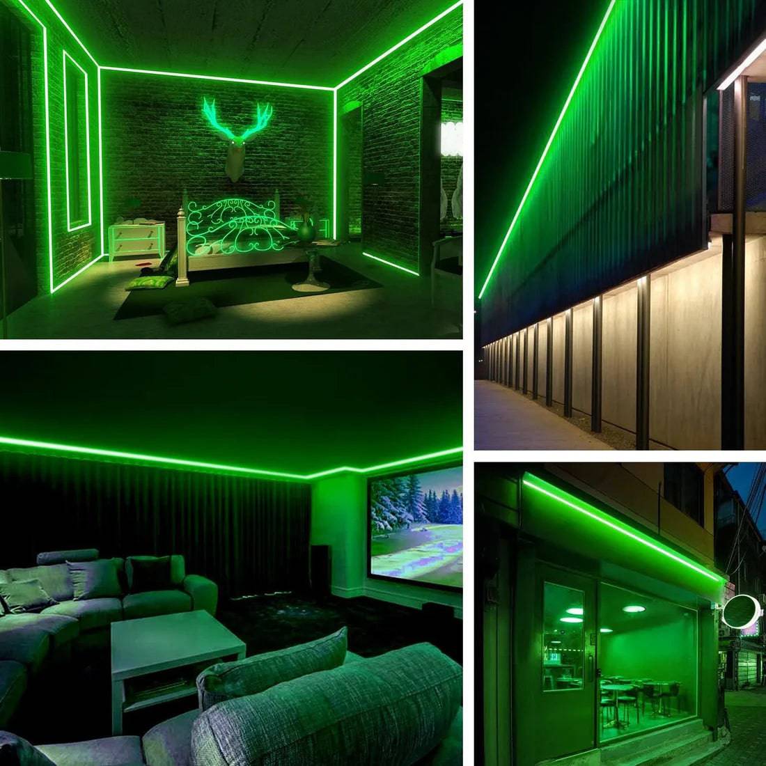 110V-120V Green Neon LED Rope Light - 8mmX16mm,Commercial Grade, IP65, 6 Watts/M -Cuttable, dimmable, could be hardwired ETL Listed- Plug and Play - Hyperdealss