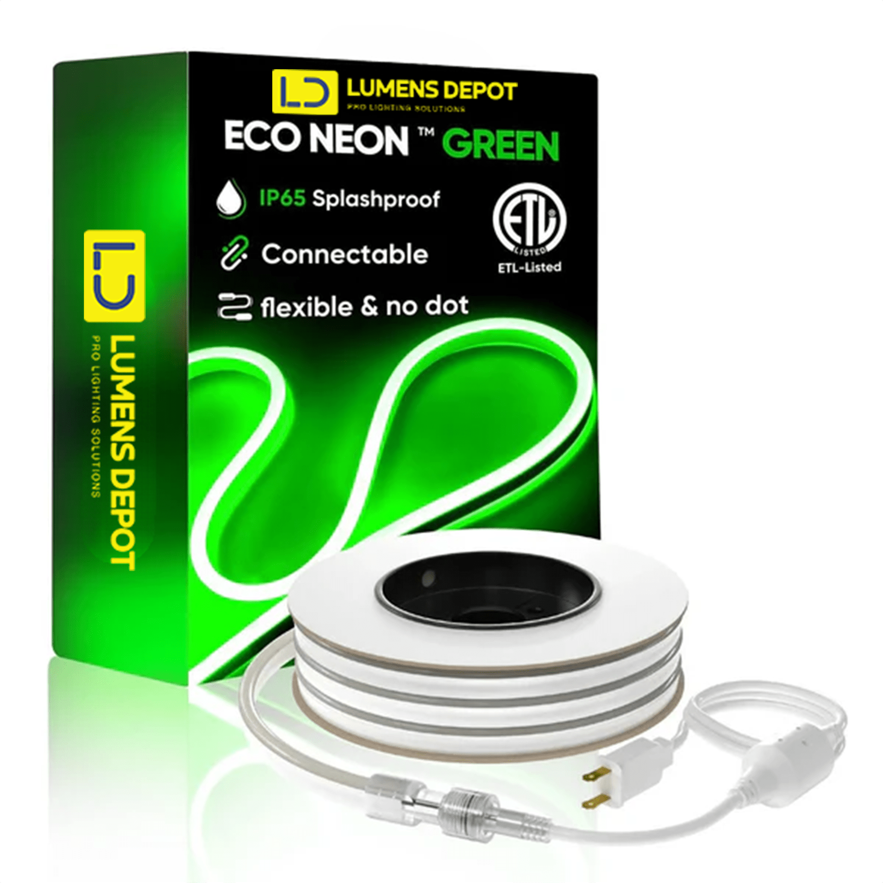 110V-120V Green Neon LED Rope Light - 8mmX16mm,Commercial Grade, IP65, 6 Watts/M -Cuttable, dimmable, could be hardwired ETL Listed- Plug and Play - Hyperdealss