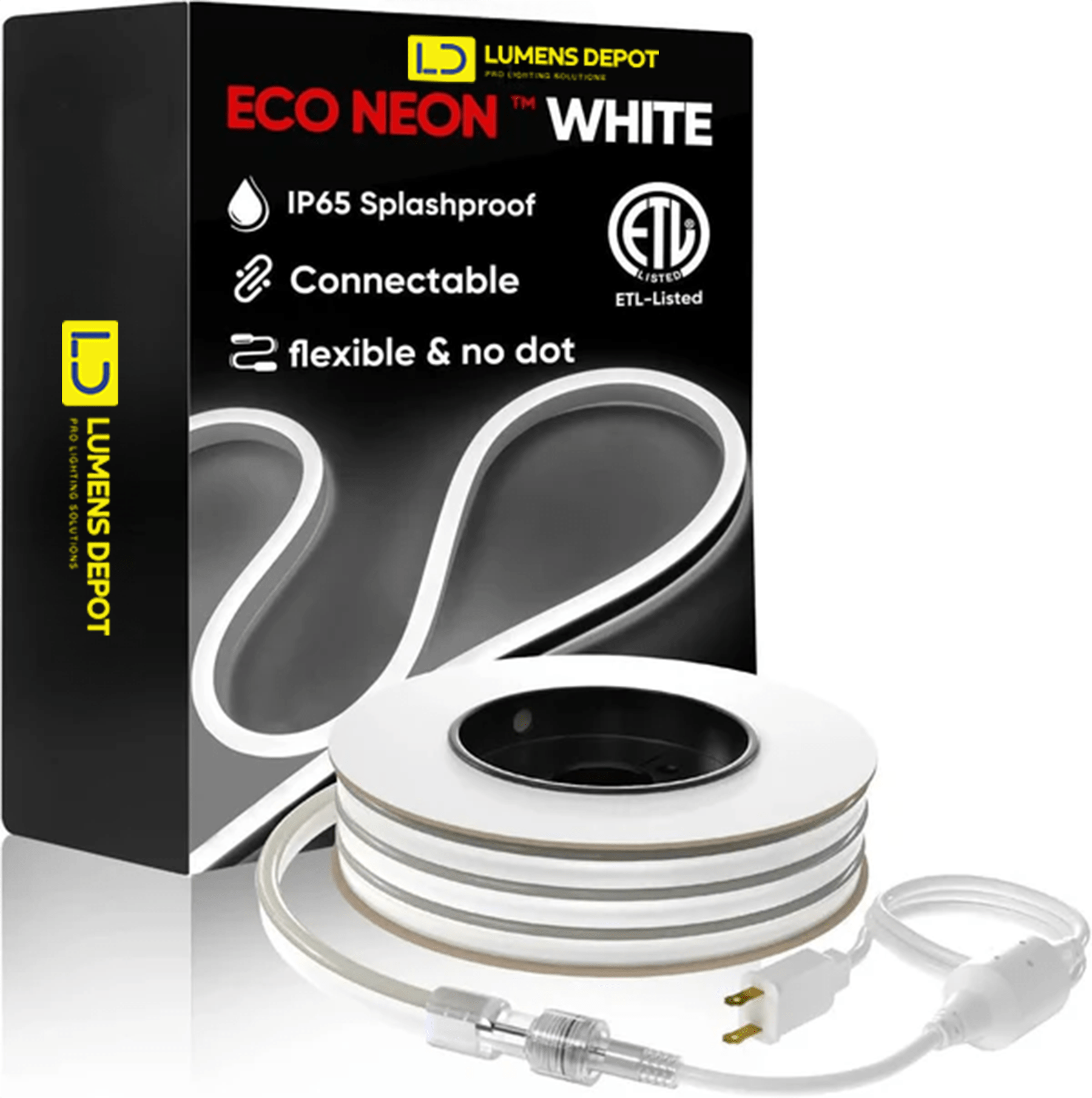 110V-120V Neutral White (4500K) Neon LED Rope Light - 8mmX16mm,Commercial Grade, IP65, 189Lm/meter -Cuttable, Dimmable- Plug and Play and Hardwire - Hyperdealss