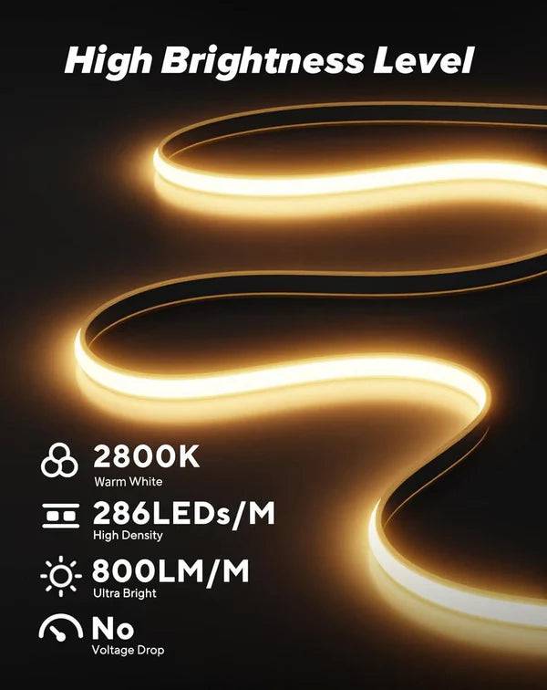 110-120V Warm White(2800K) COB LED Neon Rope(10mmX4.5mm)-Peel and Stick Tape Light, IP65 Splash Proof, Cuttable, dimmable, can hardwire - Hyperdealss