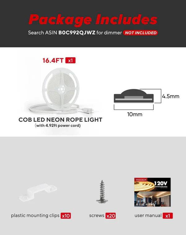 110-120V Warm White(2800K) COB LED Neon Rope(10mmX4.5mm)-Peel and Stick Tape Light, IP65 Splash Proof, Cuttable, dimmable, can hardwire - Hyperdealss