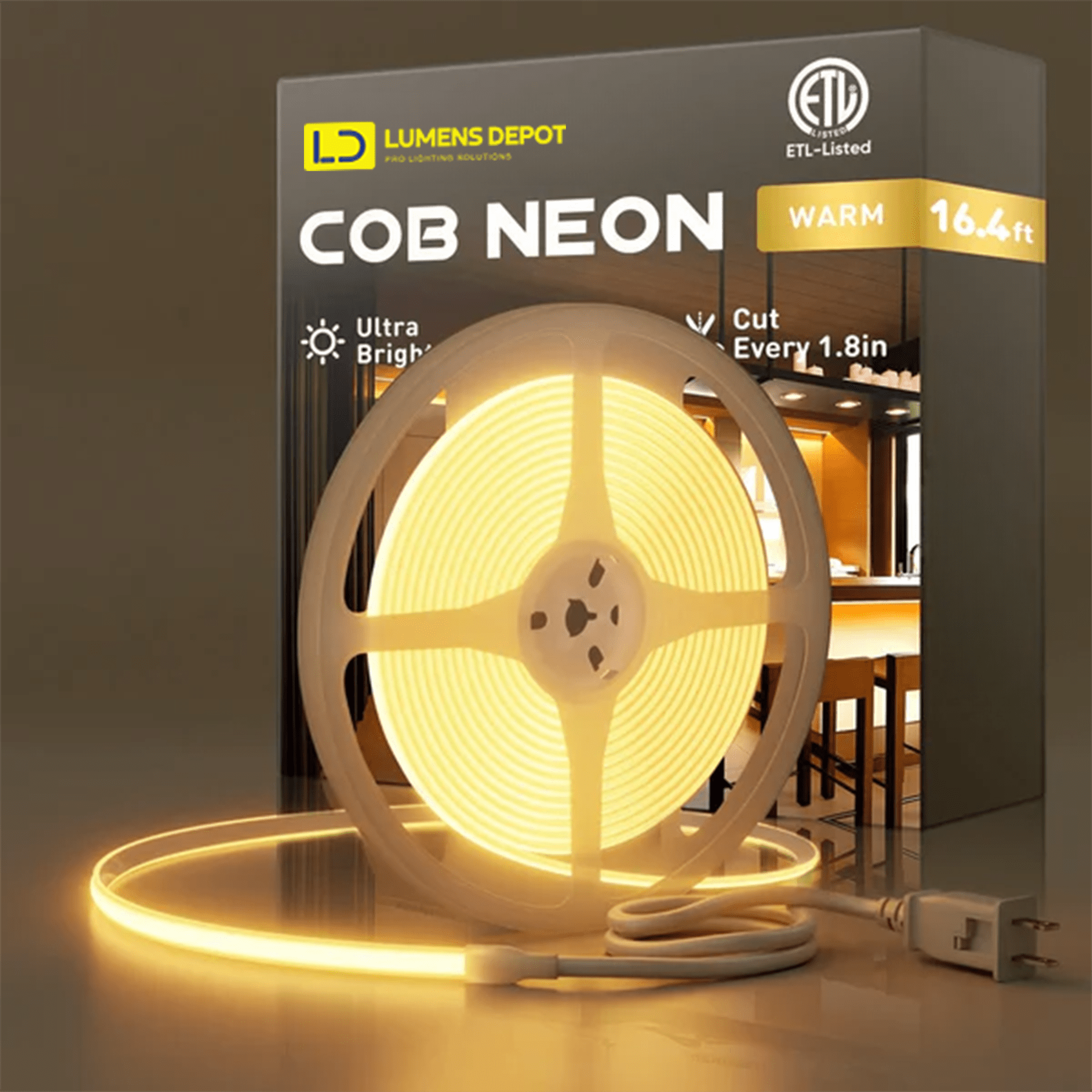 110-120V Warm White(2800K) COB LED Neon Rope(10mmX4.5mm)-Peel and Stick Tape Light, IP65 Splash Proof, Cuttable, dimmable, can hardwire - Hyperdealss