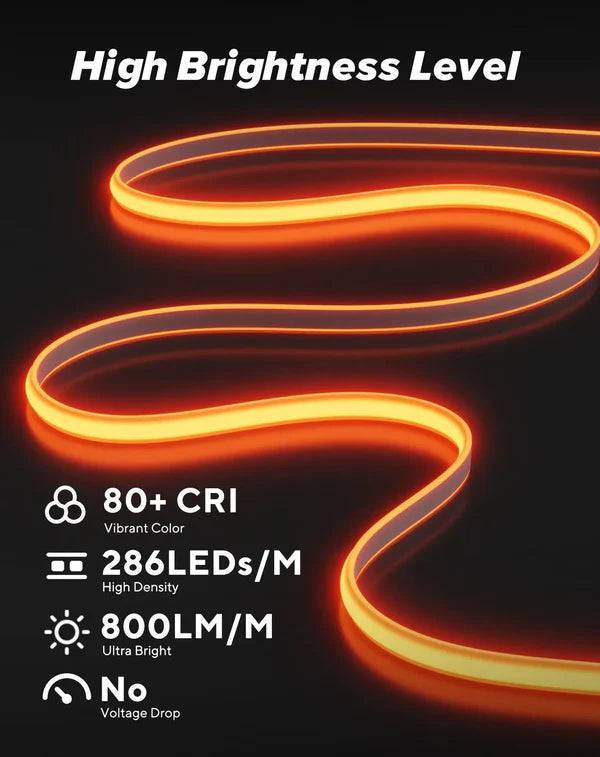 120V Ultra-Bright Amber COB LED Neon Rope Light – 800 Lumens/M - Hyperdealss