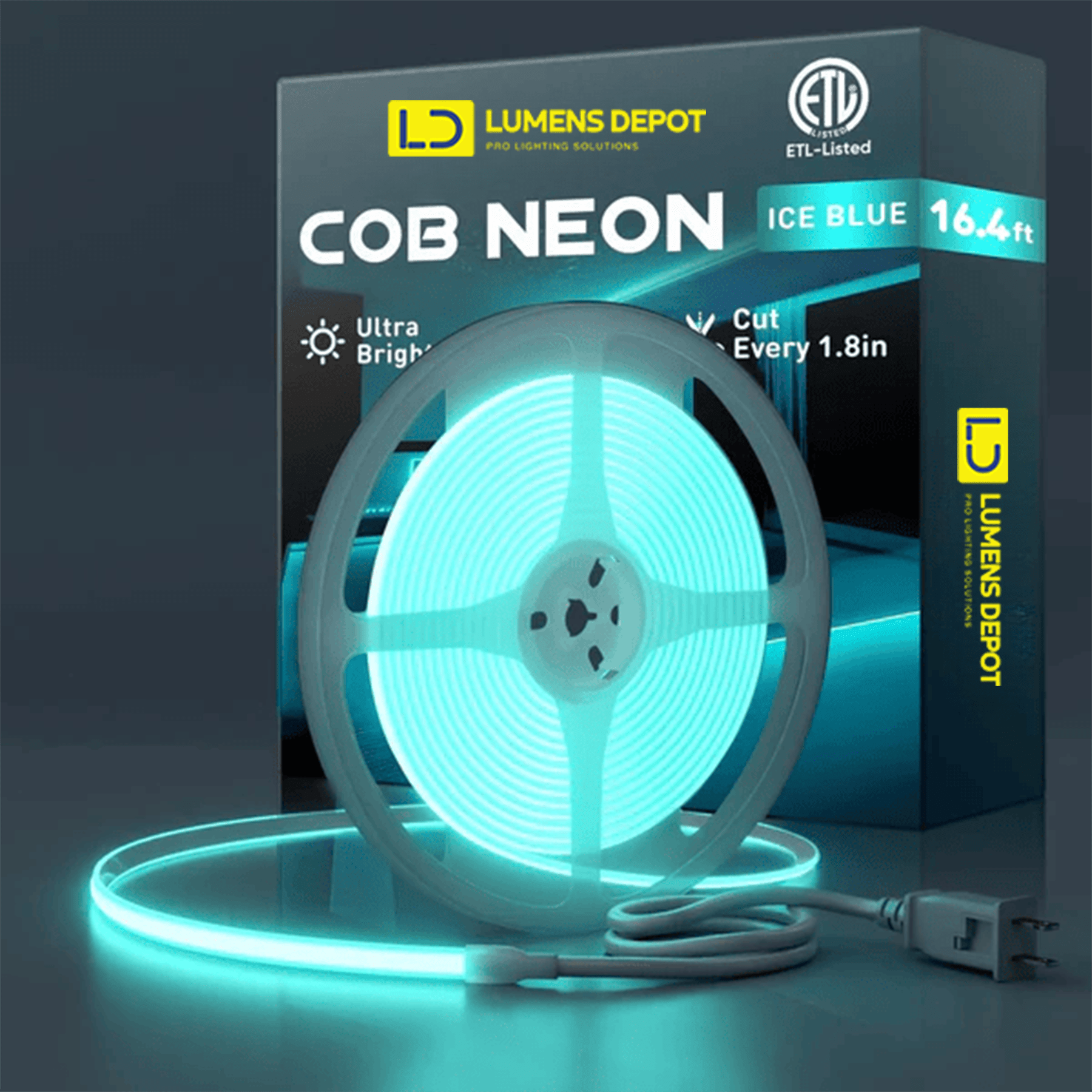 120V Ultra Bright COB LED Neon Rope Light, Ice Blue, 800 Lumens/M - Hyperdealss