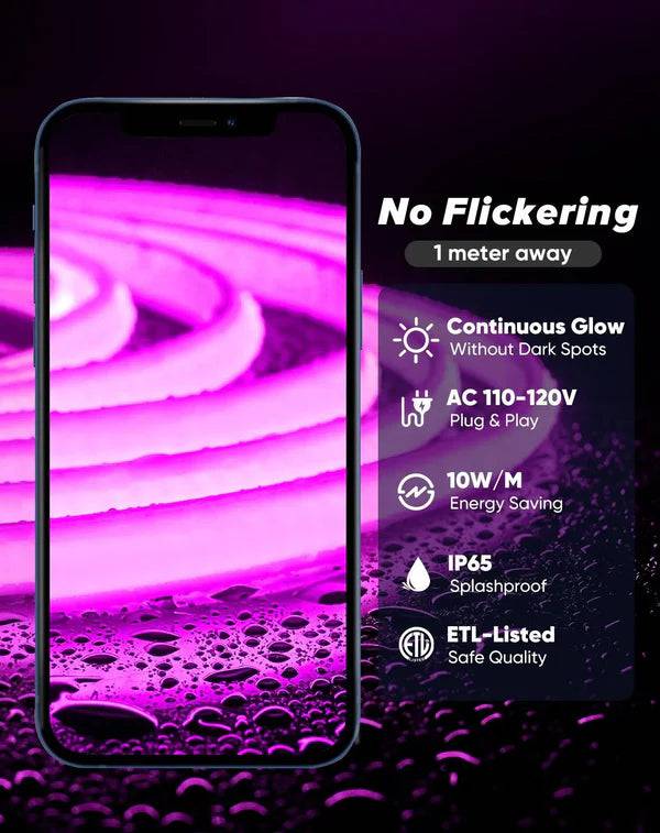 110-120V Purple COB Peel and Stick Tape Light (10mmx4.5mm),IP65, Cuttable, dimmable, flicker-free - Plug and Play and Could Be hardwired - Hyperdealss