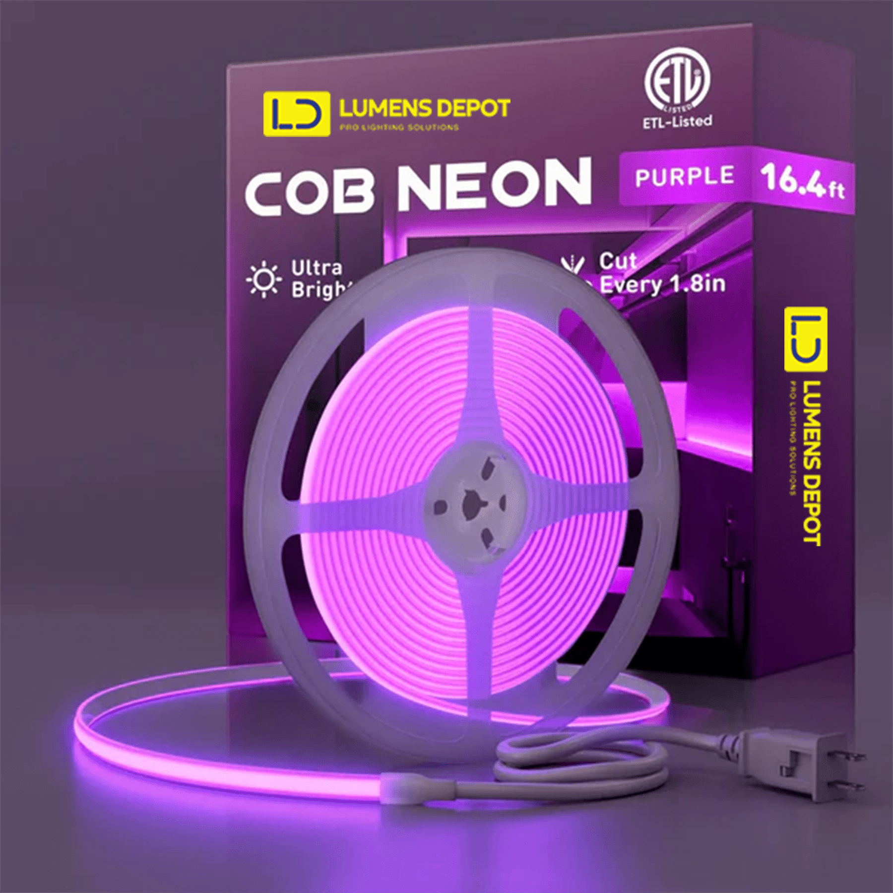 110-120V Purple COB Peel and Stick Tape Light (10mmx4.5mm),IP65, Cuttable, dimmable, flicker-free - Plug and Play and Could Be hardwired - Hyperdealss