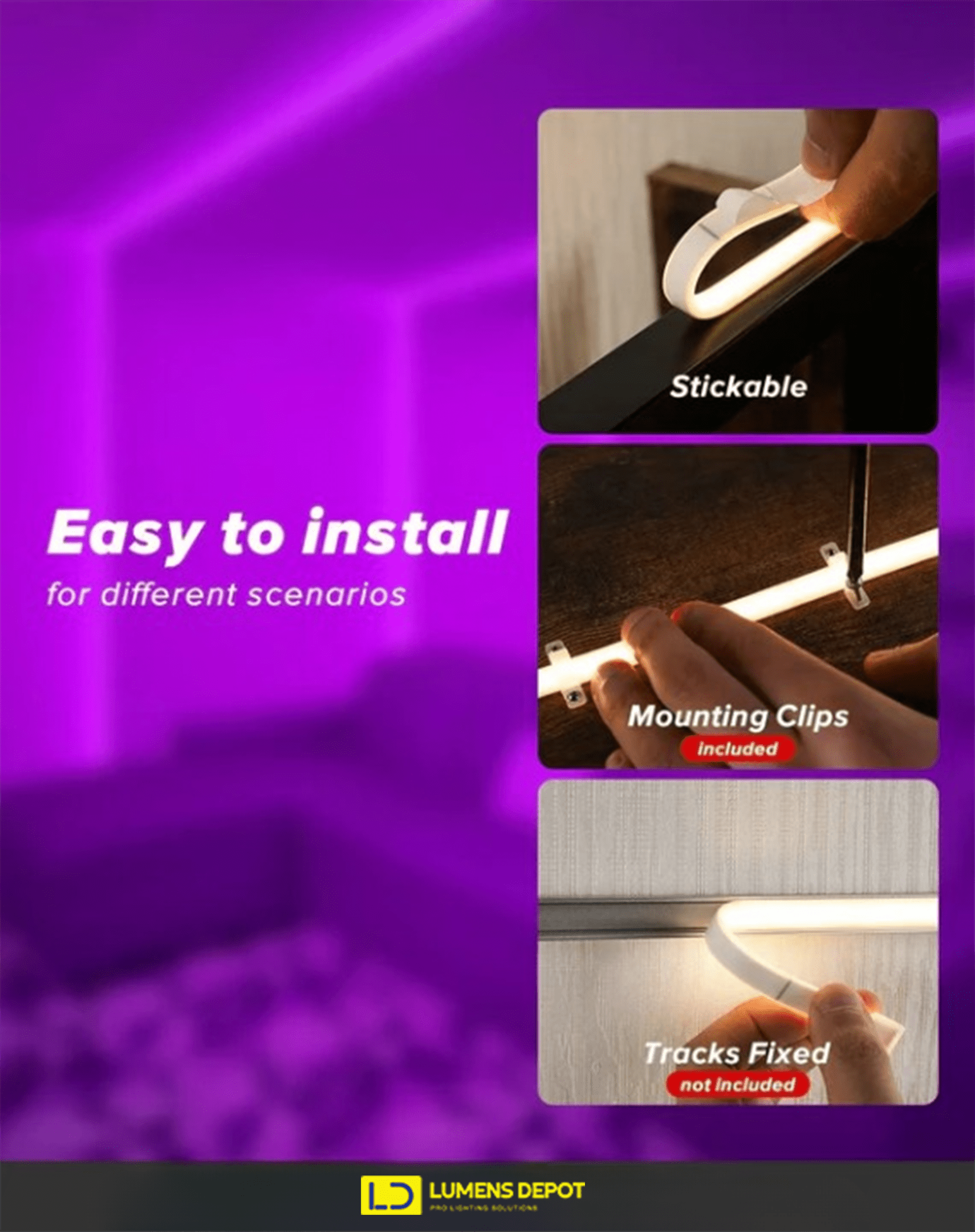 110-120V Purple COB Peel and Stick Tape Light (10mmx4.5mm),IP65, Cuttable, dimmable, flicker-free - Plug and Play and Could Be hardwired - Hyperdealss