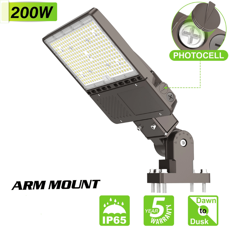 200W LED Parking Lot Light, 28,000LM – UL & DLC Listed, 5000K Shoebox Pole Light with Slip Fitter, IP65 Waterproof for Commercial Streets, Area Lighting & Outdoor Sports Courts (100-277V, Brown) - Hyperdealss