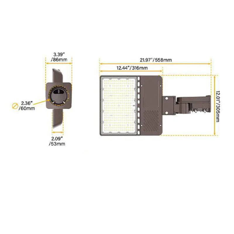200W LED Parking Lot Light, 28,000LM – UL & DLC Listed, 5000K Shoebox Pole Light with Slip Fitter, IP65 Waterproof for Commercial Streets, Area Lighting & Outdoor Sports Courts (100-277V, Brown) - Hyperdealss