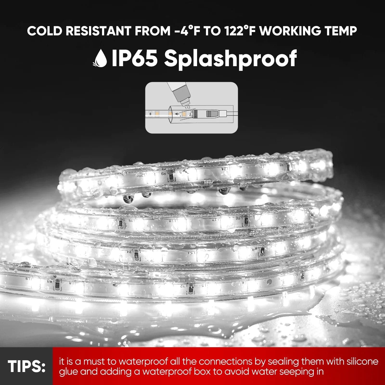 110V Eco LED Strip Light, 2800K Warm White, Energy-Efficient, 331 Lumens per Meter - Hyperdealss