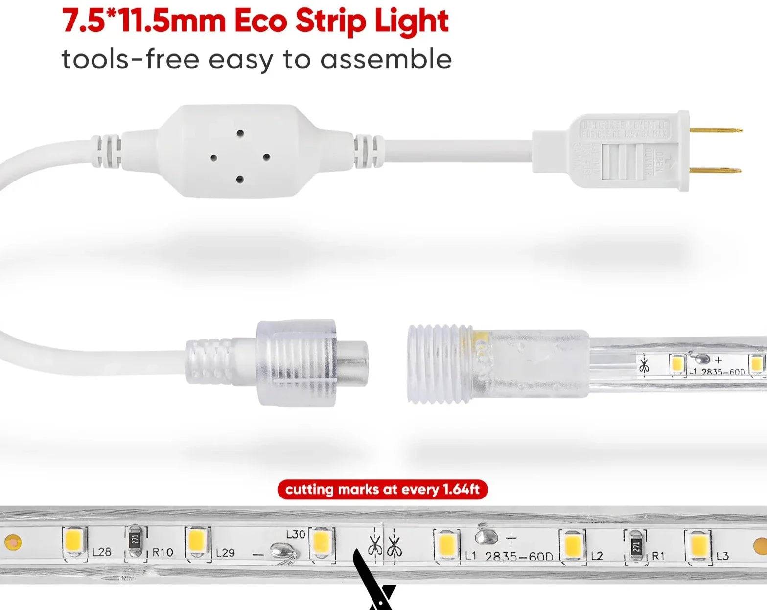 110V Eco LED Strip Light, 2800K Warm White, Energy-Efficient, 331 Lumens per Meter - Hyperdealss