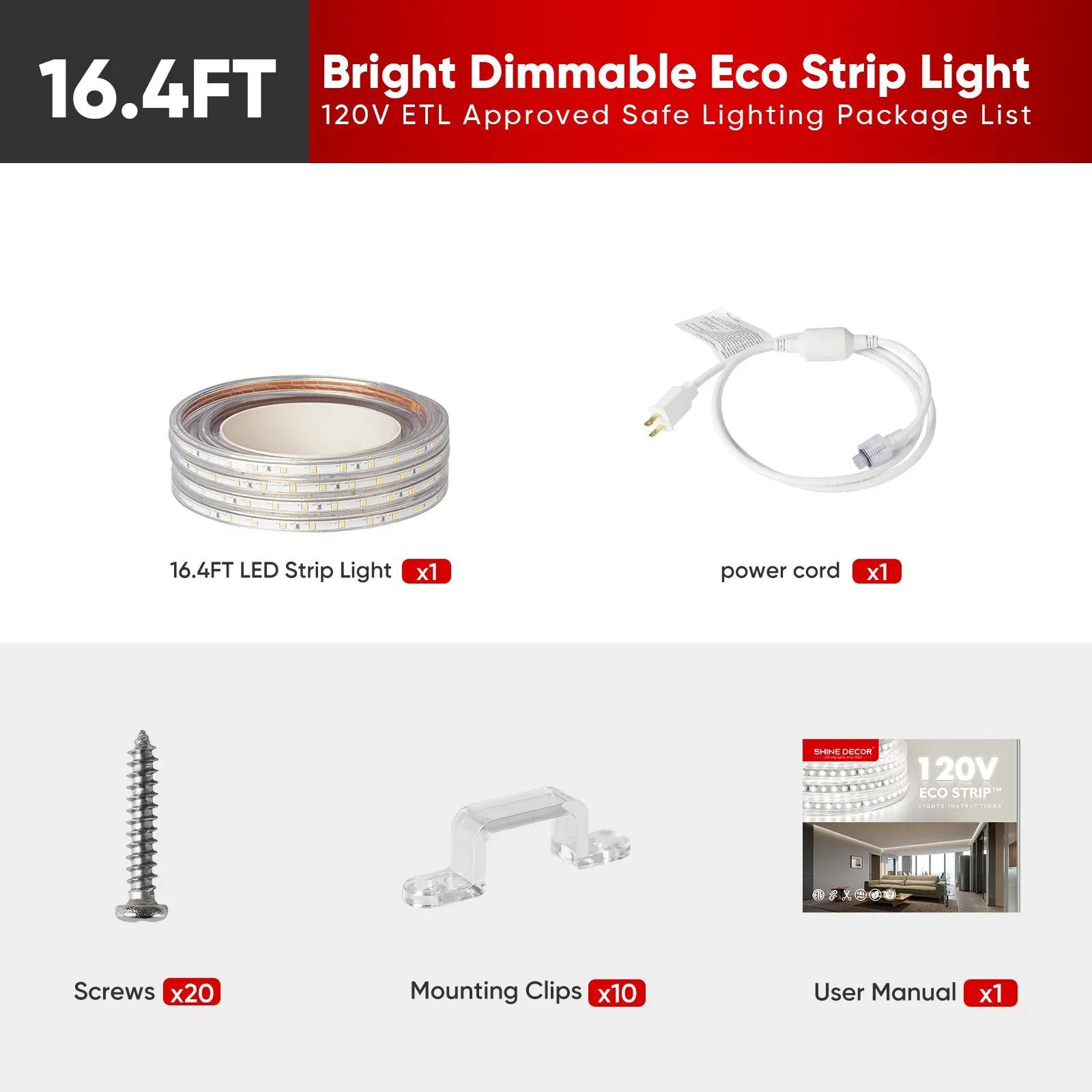 110V Eco LED Strip Light, 2800K Warm White, Energy-Efficient, 331 Lumens per Meter - Hyperdealss