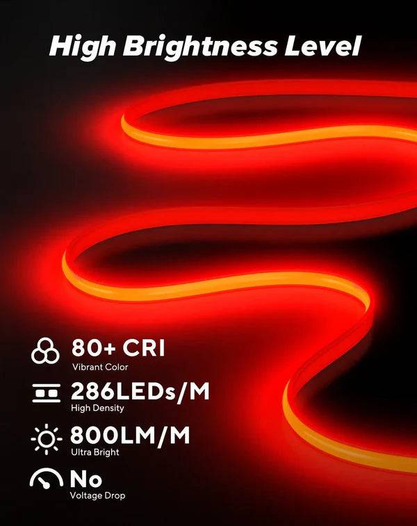 110V High-Intensity COB LED Neon Rope Light Red, 800 Lumens/M - Hyperdealss