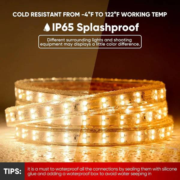 110V Super Bright Double Row LED Strip, Warm White 2800K, 510 Lumens/M - Hyperdealss