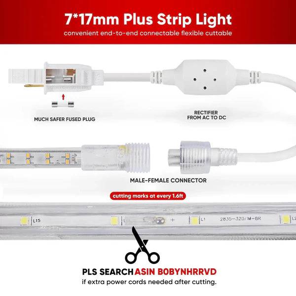 110V Super Bright Double Row LED Strip, Cool White 6000K, 510 Lumens per Meter - Hyperdealss