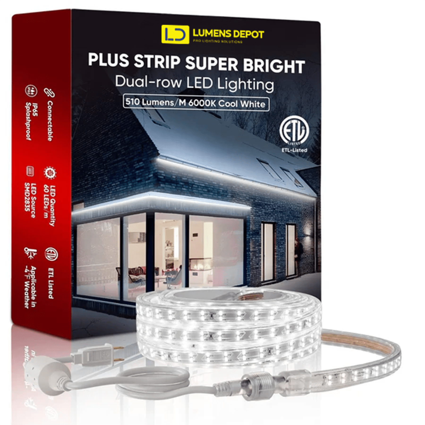 110V Super Bright Double Row LED Strip, Cool White 6000K, 510 Lumens per Meter - Hyperdealss