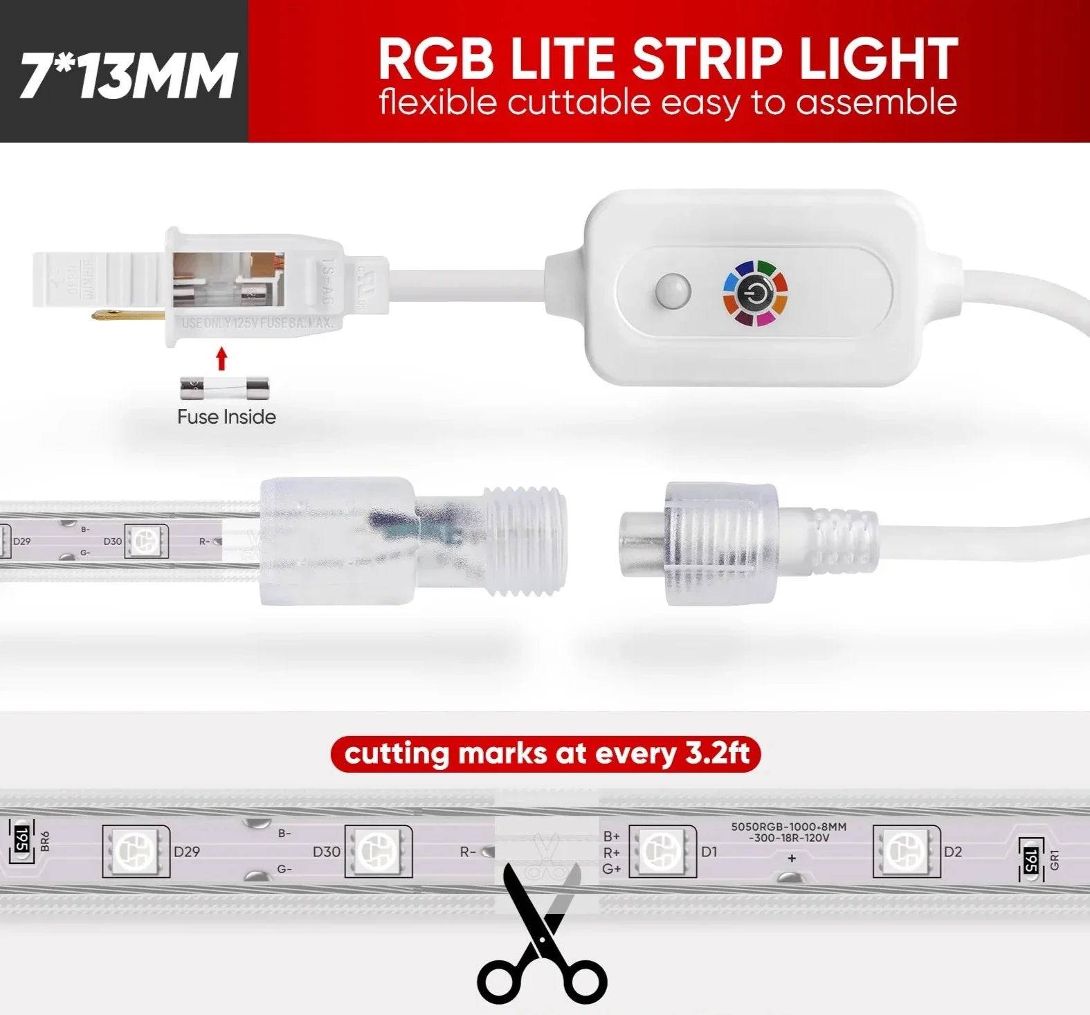 120V Dimmable RGB LED Strip Light - Soft Ambient Lighting for Bedroom, Kitchen, Home Decor - 180 Lumens - Hyperdealss