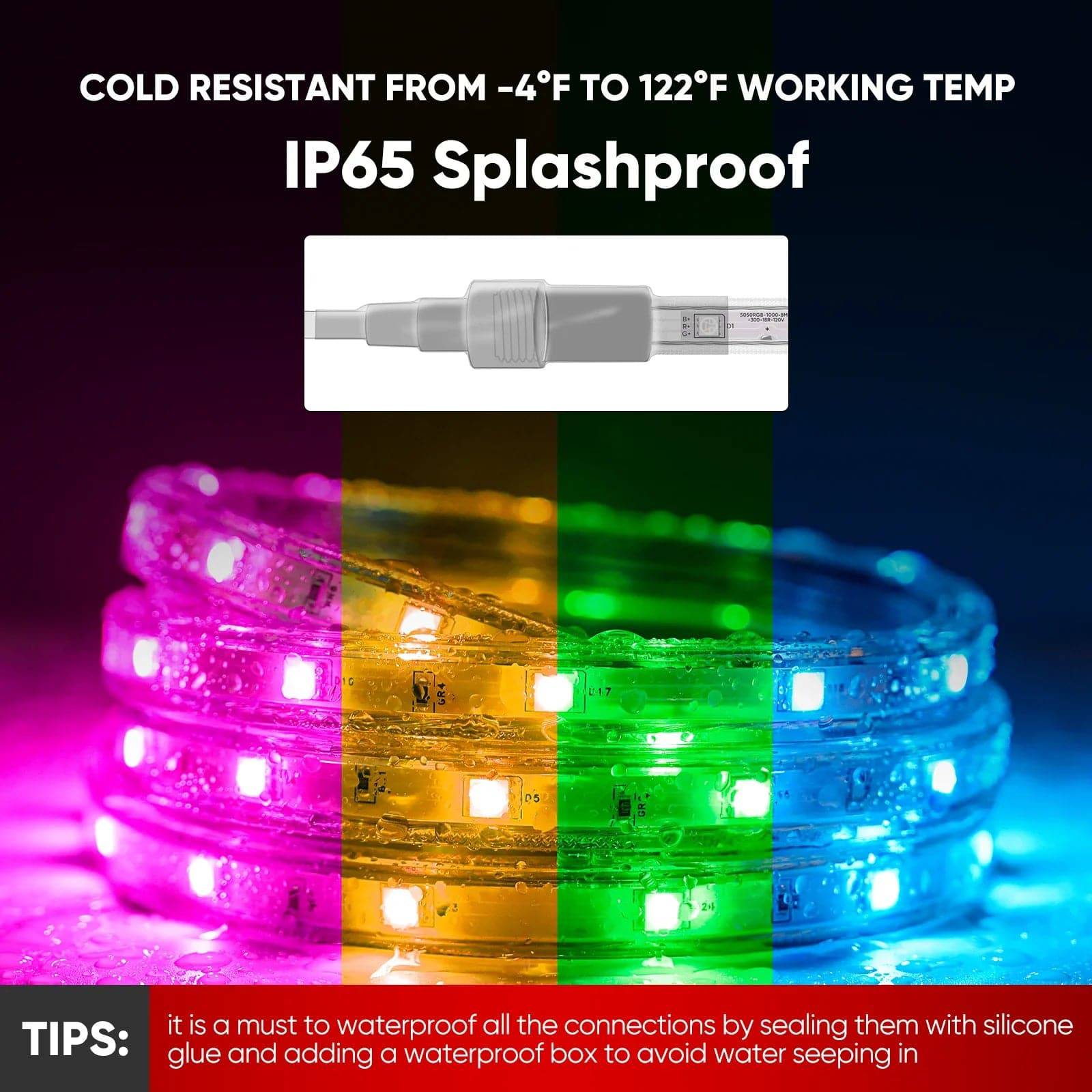 120V Dimmable RGB LED Strip Light - Soft Ambient Lighting for Bedroom, Kitchen, Home Decor - 180 Lumens - Hyperdealss