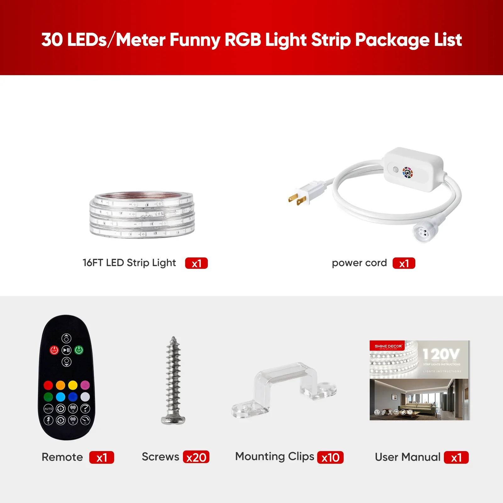 120V Dimmable RGB LED Strip Light - Soft Ambient Lighting for Bedroom, Kitchen, Home Decor - 180 Lumens - Hyperdealss