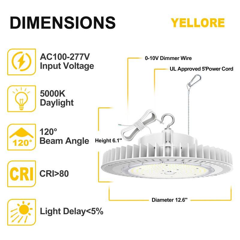 LED UFO High Bay Light, 200W, CCT 5000K, 28000 Lumens, 100-277 VAC - Hyperdealss