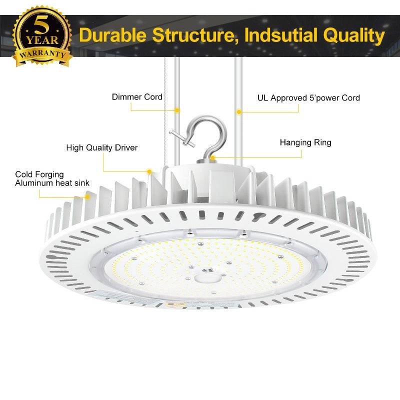 LED UFO High Bay Light, 200W, CCT 5000K, 28000 Lumens, 100-277 VAC - Hyperdealss