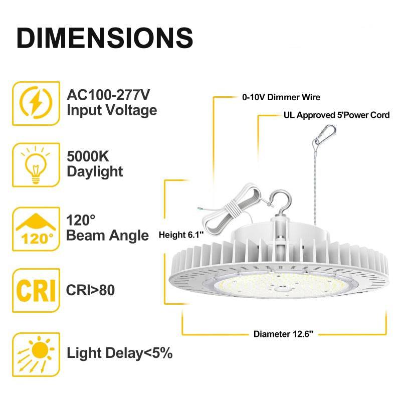 LED UFO High Bay Light, 240W, CCT 5000K, 36000 Lumens, 100-277 VAC - Hyperdealss