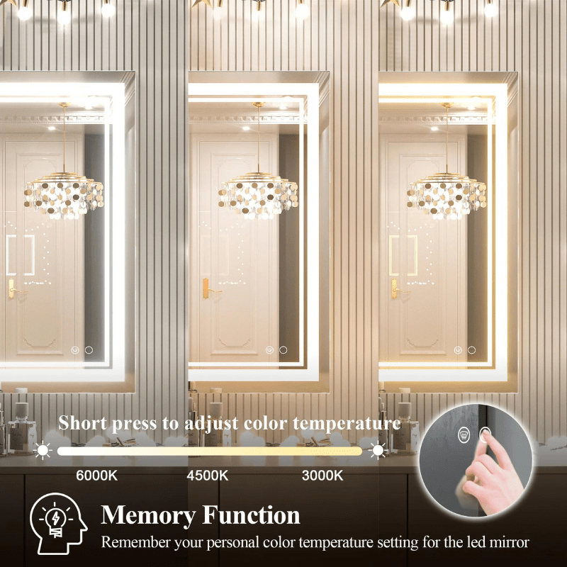 Modern 3-Color Frontlit LED Bathroom Mirror - Ambiance, Practicality, and Contemporary Touch 3000K-4500K-6000K - Hyperdealss
