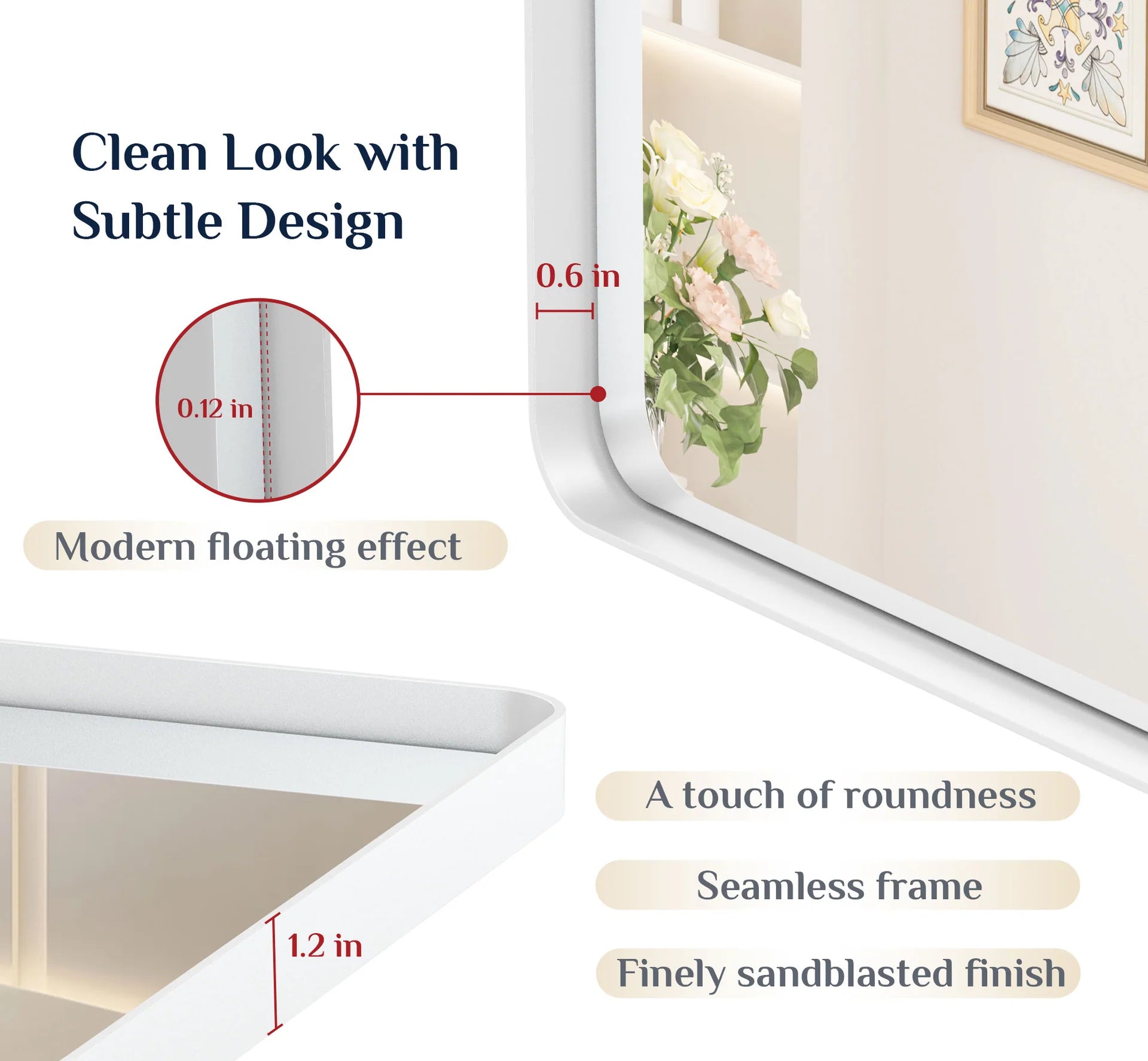 White Hard Corner Thin Frame Metal Mirror – Modern Rectangular Wall-Mounted Mirror with Shatterproof Copper-Free Glass - Hyperdealss