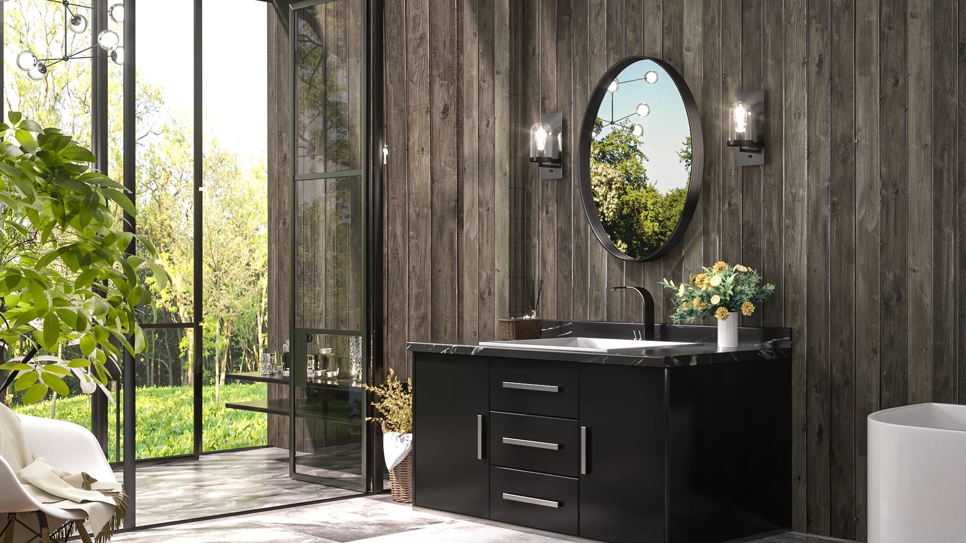 Black Oval Metal Frame Mirror – Modern Wall-Mounted Bathroom and Entryway Mirror - Hyperdealss