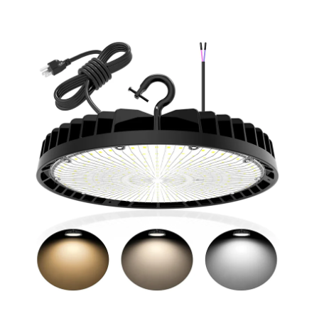 LED UFO High Bay Light: BI 240W/200W/150W, CCT Tunable 3000K/4000K/5000K, 100-277VAC, Black, with US Plug - Hyperdealss