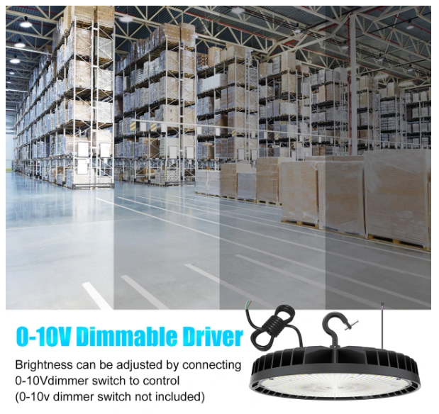 LED UFO High Bay Light: BI 240W/200W/150W, CCT Tunable 3000K/4000K/5000K, 100-277VAC, Black, with US Plug - Hyperdealss