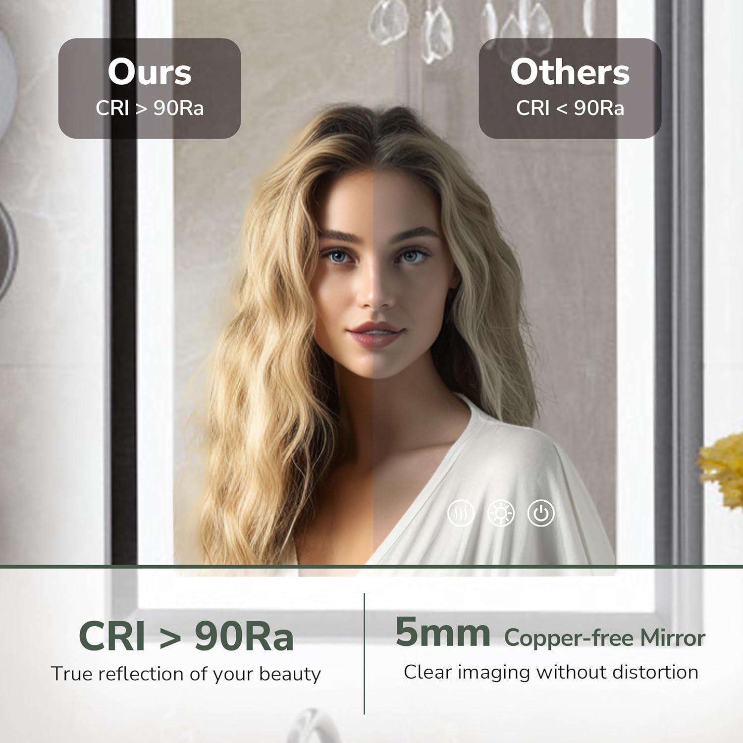 40x30 Black Frontlit LED Bathroom Mirror with 3 CCT – Dimmable - Anti-Fog - Metal Frame - Hyperdealss