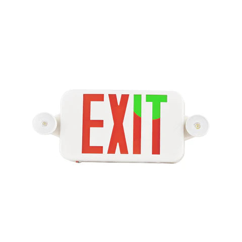 LED Exit Sign with Dual Head Emergency Lights - 2W - Red & Green Switchable Lens - Adjustable CCT 6000K-7000K - 120-277V - 3.6V 1000mAh Battery - UL Listed - Hyperdealss