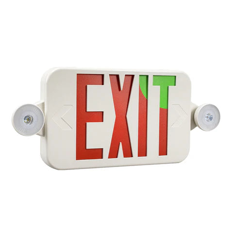 LED Exit Sign with Dual Head Emergency Lights - 2W - Red & Green Switchable Lens - Adjustable CCT 6000K-7000K - 120-277V - 3.6V 1000mAh Battery - UL Listed - Hyperdealss