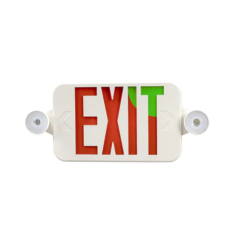 LED Exit Sign with Dual Head Emergency Lights - 2W - Red & Green Switchable Lens - Adjustable CCT 6000K-7000K - 120-277V - 3.6V 1000mAh Battery - UL Listed - Hyperdealss
