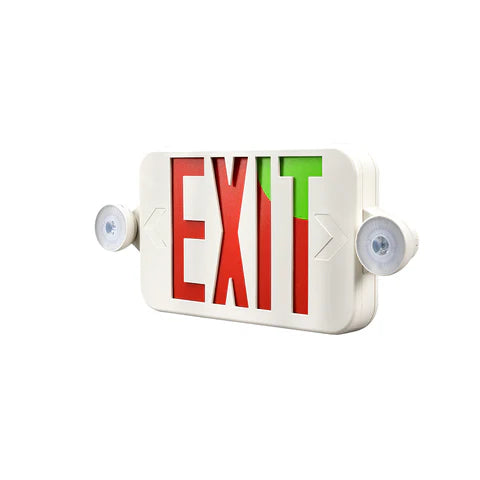 LED Exit Sign with Dual Head Emergency Lights - 2W - Red & Green Switchable Lens - Adjustable CCT 6000K-7000K - 120-277V - 3.6V 1000mAh Battery - UL Listed - Hyperdealss