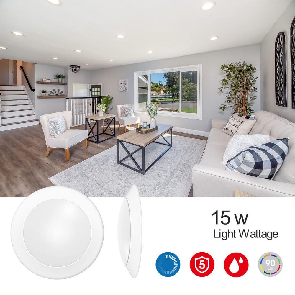 6-Inch Surface Mount Disk Light, 5CCT, 15W, 1050LM, CRI 90+, ETL/Energy Star/T24 - Hyperdealss