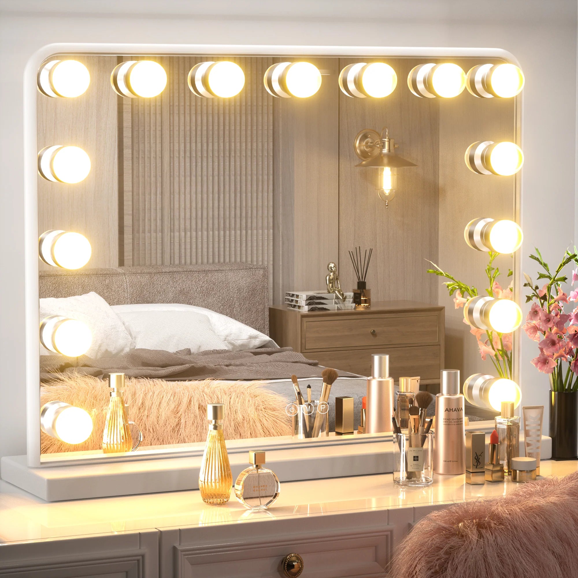 18x23 Inch Hollywood Lighted Makeup Mirror with Dimmable LED Bulbs – 3 Color Modes – White Frame Vanity Mirror - Hyperdealss