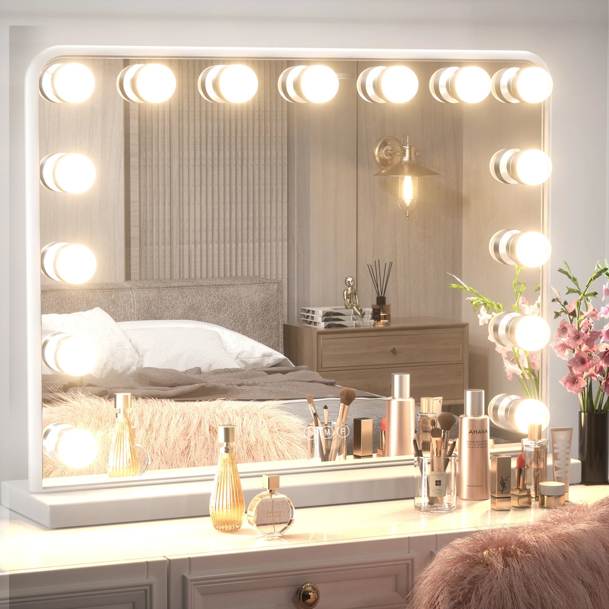 18x23 Inch Hollywood Lighted Makeup Mirror with Dimmable LED Bulbs – 3 Color Modes – White Frame Vanity Mirror - Hyperdealss