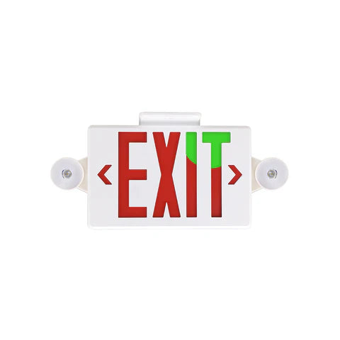 LED Dual Head Exit & Emergency Sign - 2x2W - Switchable Red & Green Lens - 5000K - 120-277V - 3.6V 1000mAh Battery - UL Listed - Hyperdealss