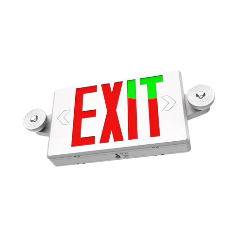 LED Dual Head Exit & Emergency Sign - 2x2W - Switchable Red & Green Lens - 5000K - 120-277V - 3.6V 1000mAh Battery - UL Listed - Hyperdealss