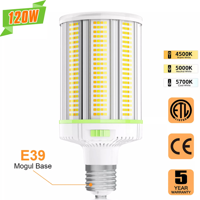 LED Corn Bulb, 120W, 16800 Lumens, 5000K, E39 Base, 100-277 VAC - Hyperdealss